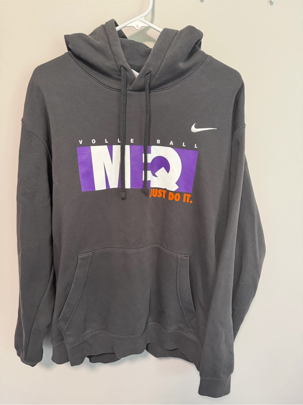 Nike Charcoal Pullover Hoodie with Purple and Orange Graphic